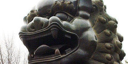 Lion statues guard the Summer Palace. 