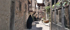 Atmospheric narrow street in Damascus